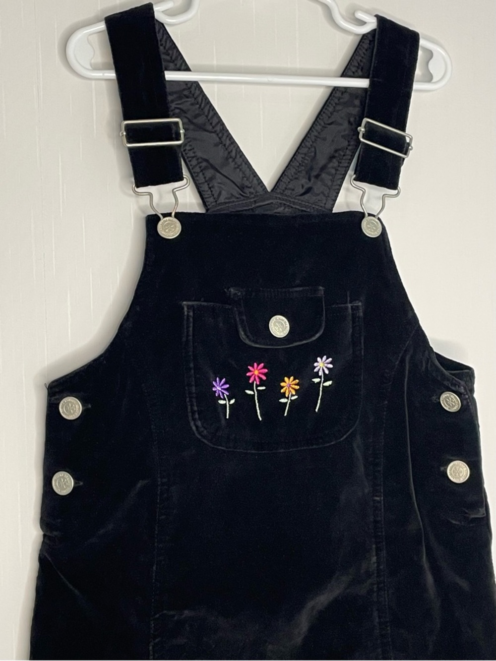 1998 Looney Tunes Tweety Bird Soft Black Velvet Bib Overalls Jumper Dress 7/8 - Picture 3 of 12